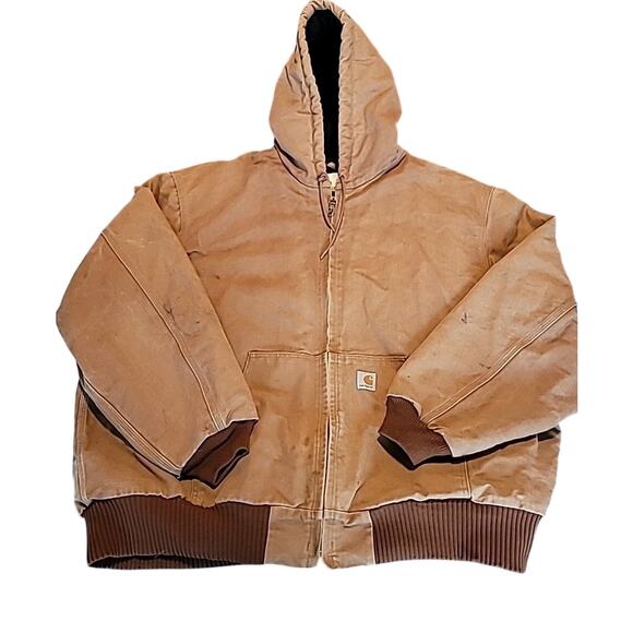 VTG Carhartt Full Zip Hoodie Jacket 3XL Tan USA Thrashed Workwear GUC - Picture 4 of 12